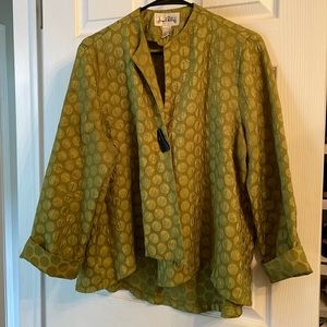 Joseph Ribkoff, lime polka dot asymmetrical jacket, 16